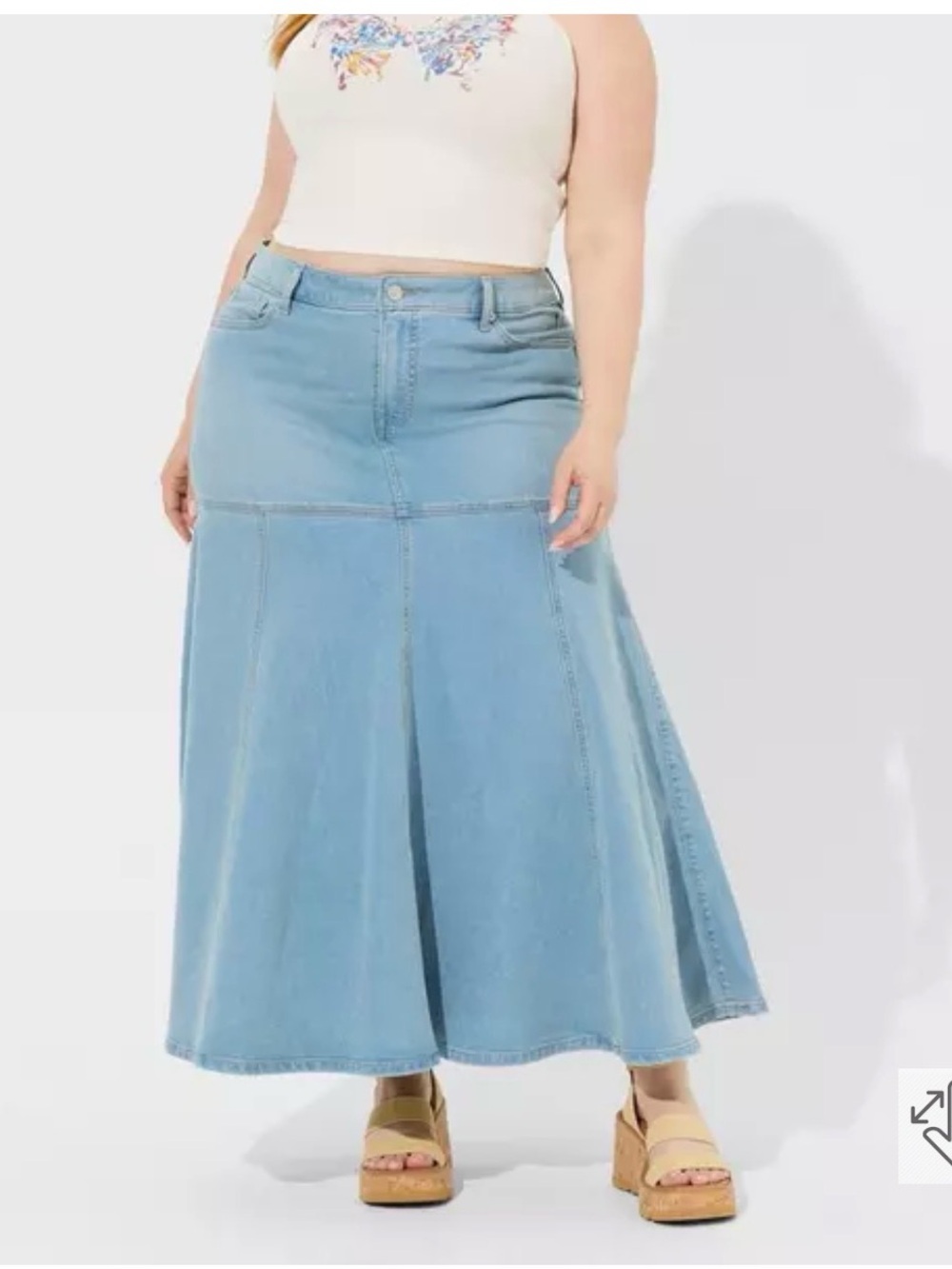 NWT Torrid Maxy Denim Flowy Contemporary Skirt Light Blue Size 18